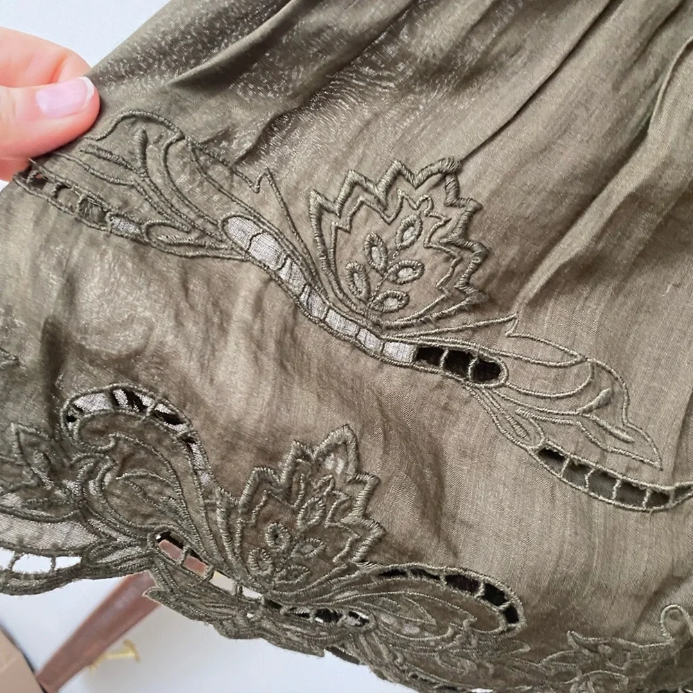 Reiss Khaki (olive green) Gemina Dress with Lace Embroidered Trim - Size 6